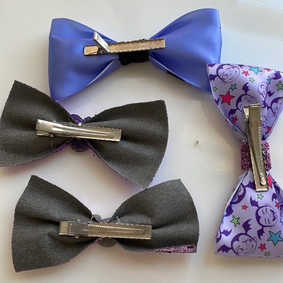 [ Disney Vamperina Handcrafted Glittery Purple Ribbon Hair Bows ] Set of 4 - Picture 6 of 6